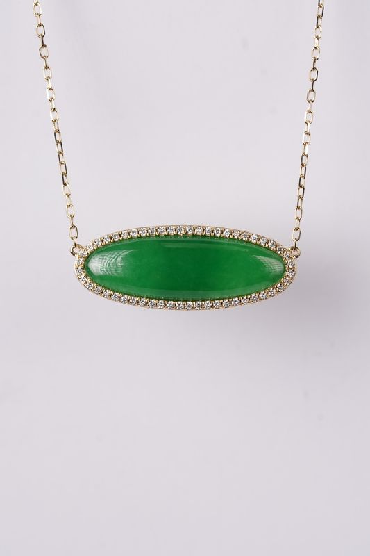 DITX- 14KY 5.66g 7.97ctw (7.77ctr) Jade &amp; Diamond Effy Necklace 16-18&quot;