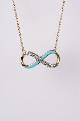 AIT- 14KY 3.44g .15ctw Diamond &amp; Enamel Infinity Necklace 16-18&quot;
