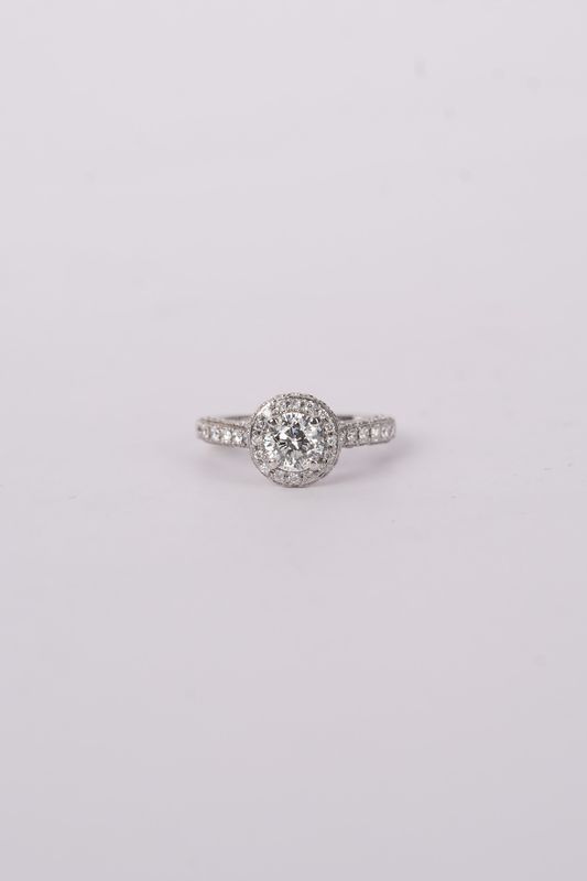 VDTT- 14KW 2.98g 1.50ctw (.76ctr) H/SI2 Solara Cut Diamond Halo Engagement Ring (size 4.75)