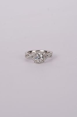NEET- 14KW 5.81g 1.41ctw ( 1.01ctr) F/SI2 Round Diamond Halo Engagement Ring (size 6.25)