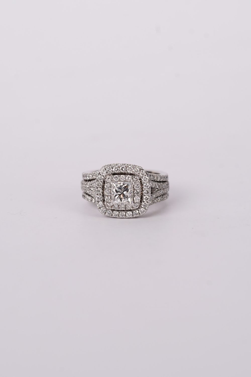 BRT- 14KW 9.06g 2.40ctw (.72ctr) I/I1 Princess Cut Neil Lane Double Halo Engagement Ring (size 5.25)