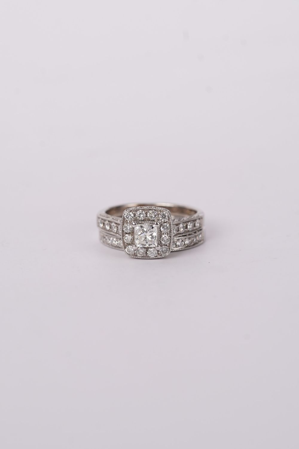 VTTT-14KW 7.08g 1.25ctw (.50ctr) H/I1 Princess Cut Diamond Halo Wedding Set (size 6.75)