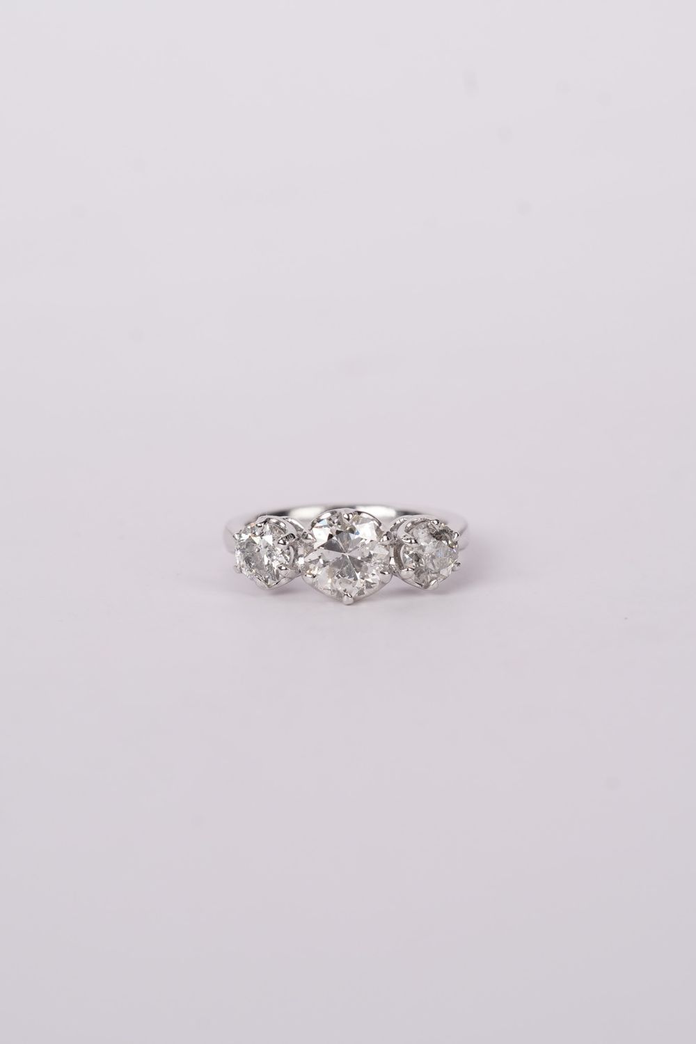 DITT- Platinum 6.26g 2.42ctw (1.32ctr) H/SI2 European Diamond Three-Stone Ring (size 5.75)