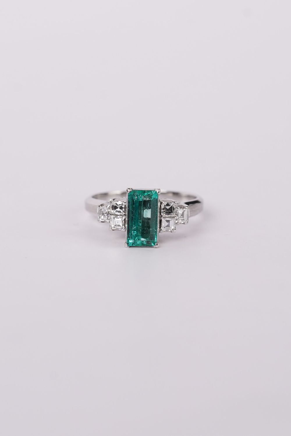 VBTT- Platinum 5.69g 1.35ctw (.98ctr) GIA Columbian Emerald &amp; Diamond Vintage Ring (size 5.75)