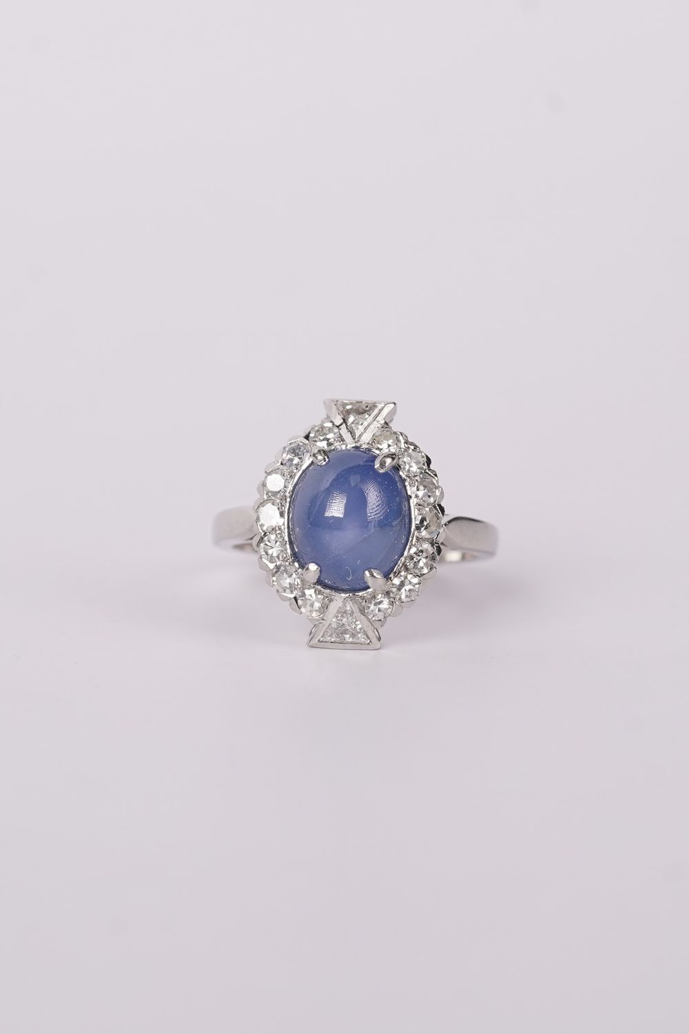 VETT-Platinum 6.45g 4.60ctw (4.00ctr) Star Sapphire &amp; Diamond Halo Antique Ring (size 6)