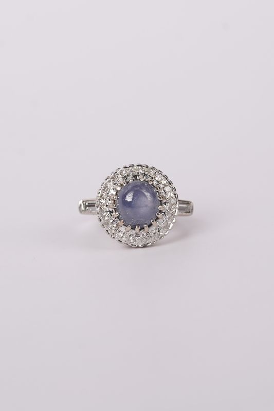 NET-14KW 7.5g 1.70ctw (1.30ctr) Star Sapphire Halo Antique Ring (size 4.5)