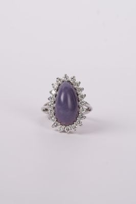 EET-14KW 6.9g 5.10ctw (4.00ctr) Chalcedony &amp; Diamond Halo Antique Ring (size 7.25)