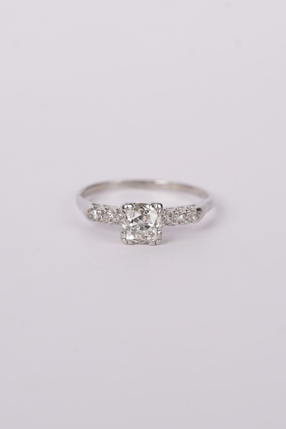VNTT-Platinum 3.65g 1.25ctw (1.20ctr) K/SI2 Mine Cut Diamond Antique Ring (size 10.5)