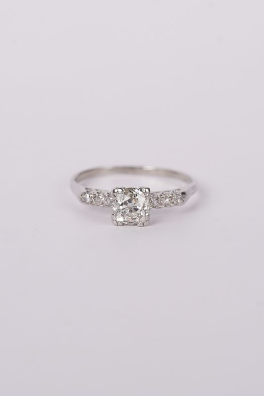 VNTT-Platinum 3.65g 1.25ctw (1.20ctr) K/SI2 Mine Cut Diamond Antique Ring (size 10.5)