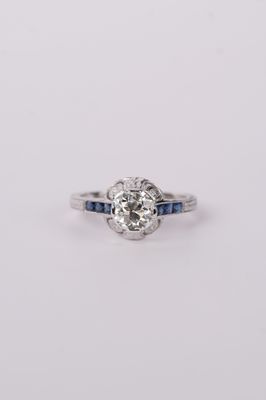 NRTT- 14KW 2.86g 1.33ctw (1.13ctw) I/VS2 European Cut Diamond &amp; Sapphire Vintage Ring (size 6.5)
