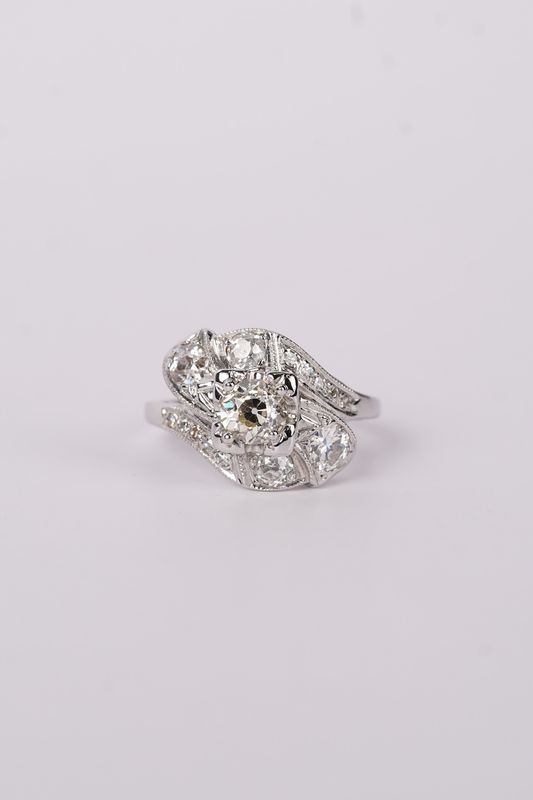 VRET- 14KW/Platinum 4.12g 1.72ctw (.78ctr) J/VS1 Old European Cut Diamond Antique Ring (size 8)