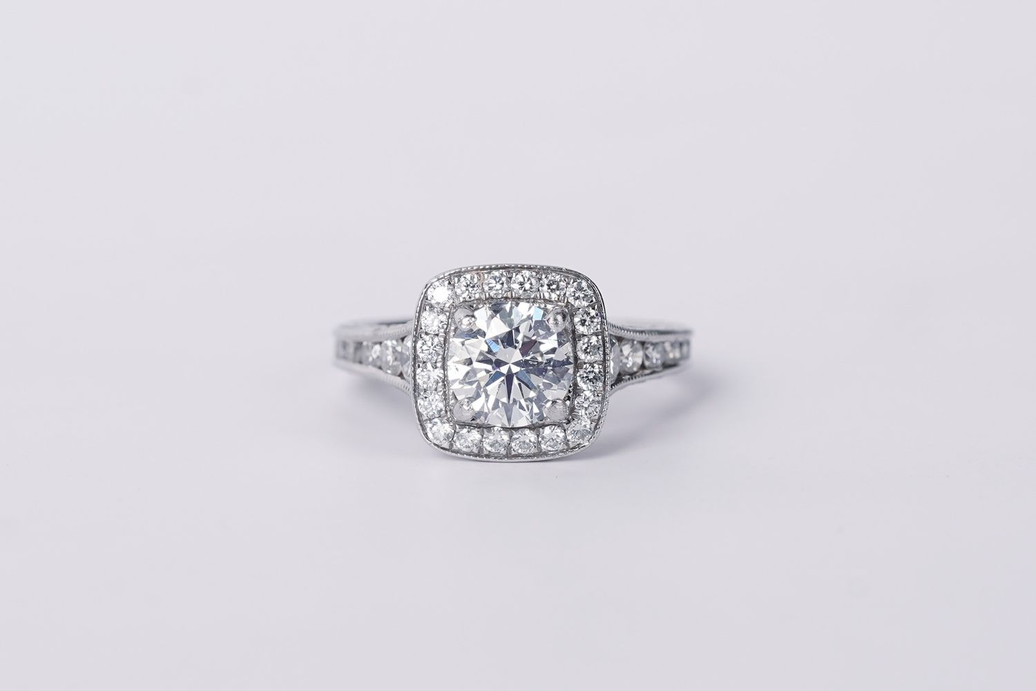 AATT- 14KW 4.77g 1.86ctw (1.24ctr) L/SI1 Round Gabriel &amp; Co Halo Engagement Ring (size 5.5)
