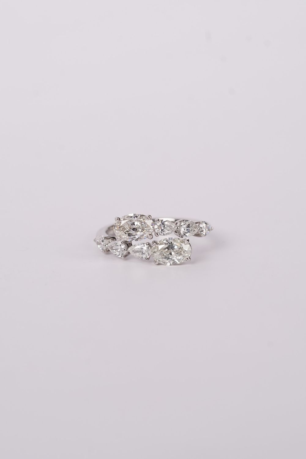 ADTT- 14KW 3.22g 2.21ctw Oval &amp; Pear Diamond Bypass Fashion Ring (size 6.75)
