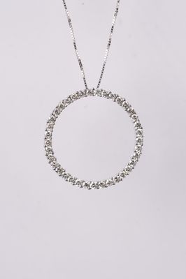 ETTX- 14KW 3.6g .98ctw Diamond Circle Necklace 18&quot;