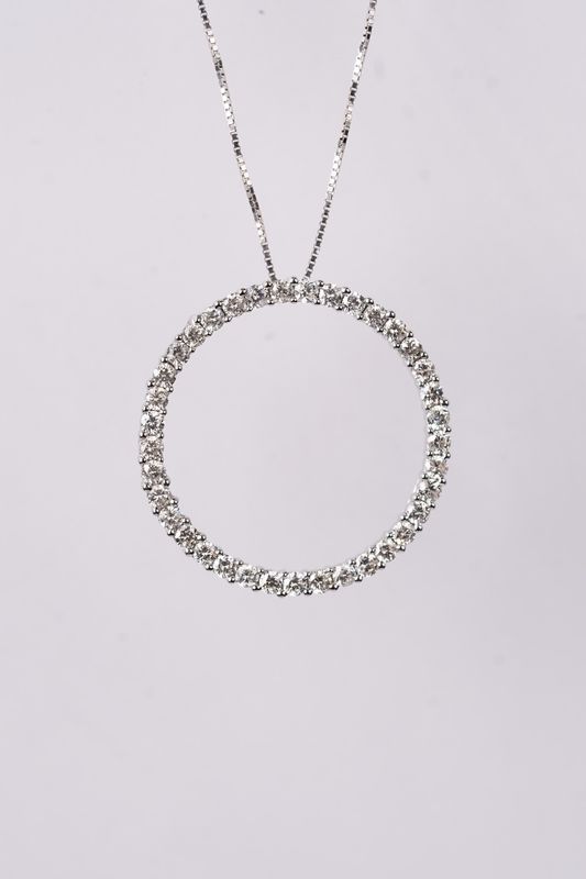 ETTX- 14KW 3.6g .98ctw Diamond Circle Necklace 18&quot;