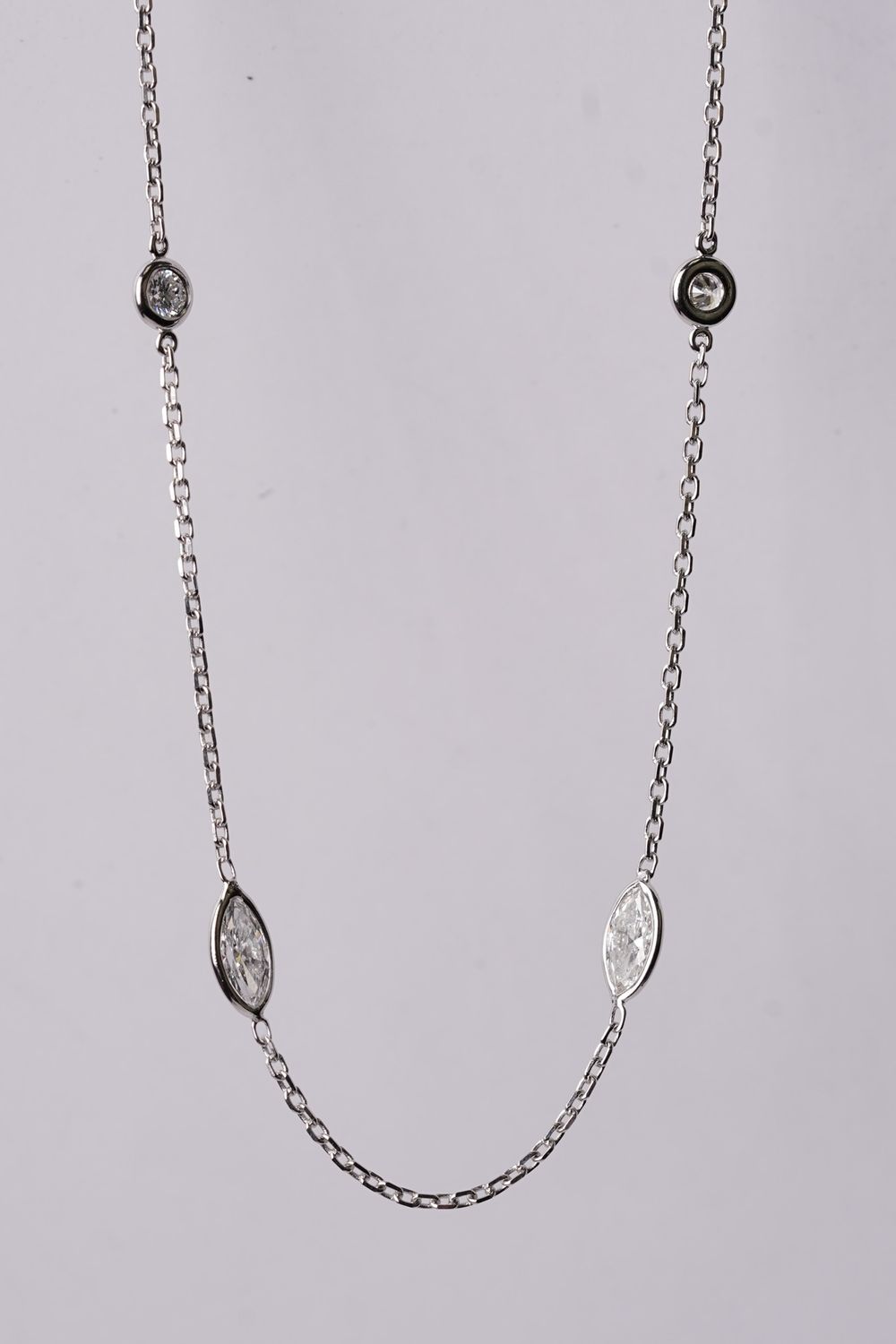 VERT- 14KW 3.4g 2.30ctw Marquise &amp; Round Diamond By The Yard Necklace 18&quot;