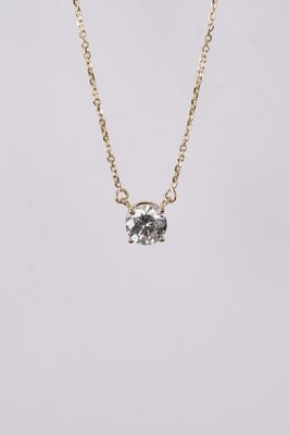 VTPT- 14KY 2.33g 1.00ct G/I2 Round Diamond Solitaire Necklace 16-18&quot;