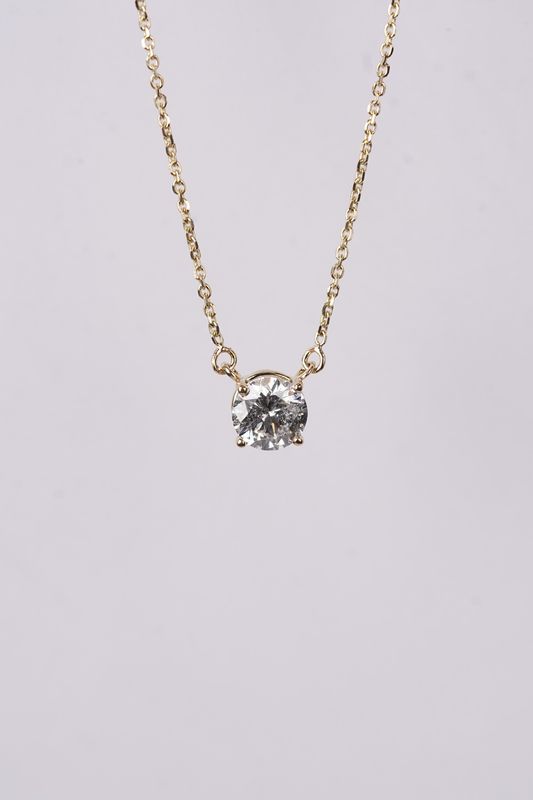 VTPT- 14KY 2.33g 1.00ct G/I2 Round Diamond Solitaire Necklace 16-18"
