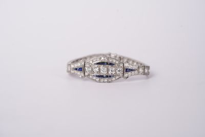 ETPT- Platinum 23.85g 3.50ctw Diamond &amp; Sapphire Antique Bracelet 6.5&quot;