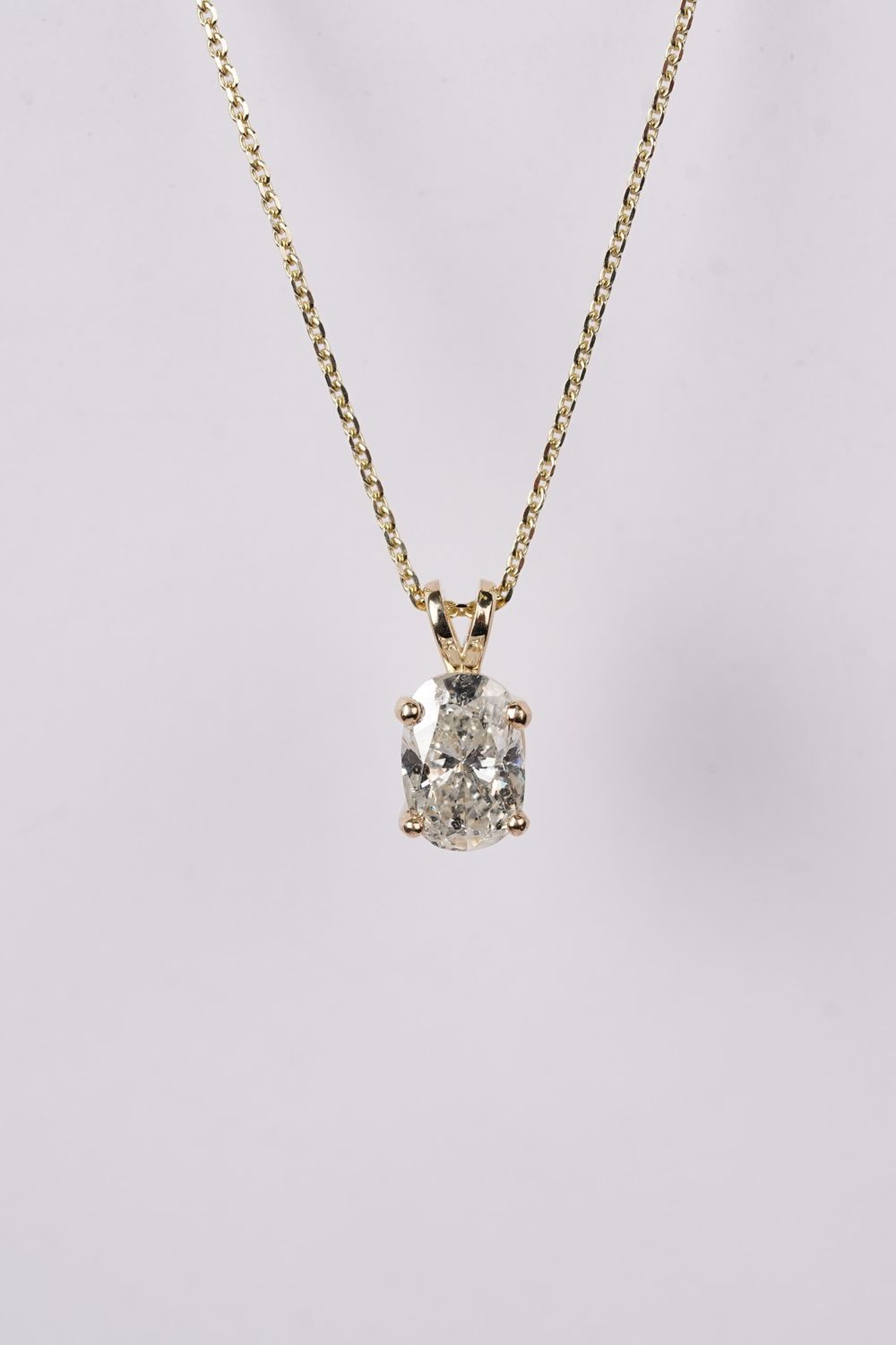 ADTT- 14KY 2.86g 1.53ct K/I1 Cushion/Oval Diamond Solitaire Necklace 16-18&quot;