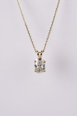 ADTT- 14KY 2.86g 1.53ct K/I1 Cushion/Oval Diamond Solitaire Necklace 16-18&quot;
