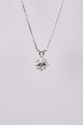 NETT- 14KW 2.37g 1.59ct F/I1 Princess Cut Diamond Solitaire Necklace 16-18&quot;