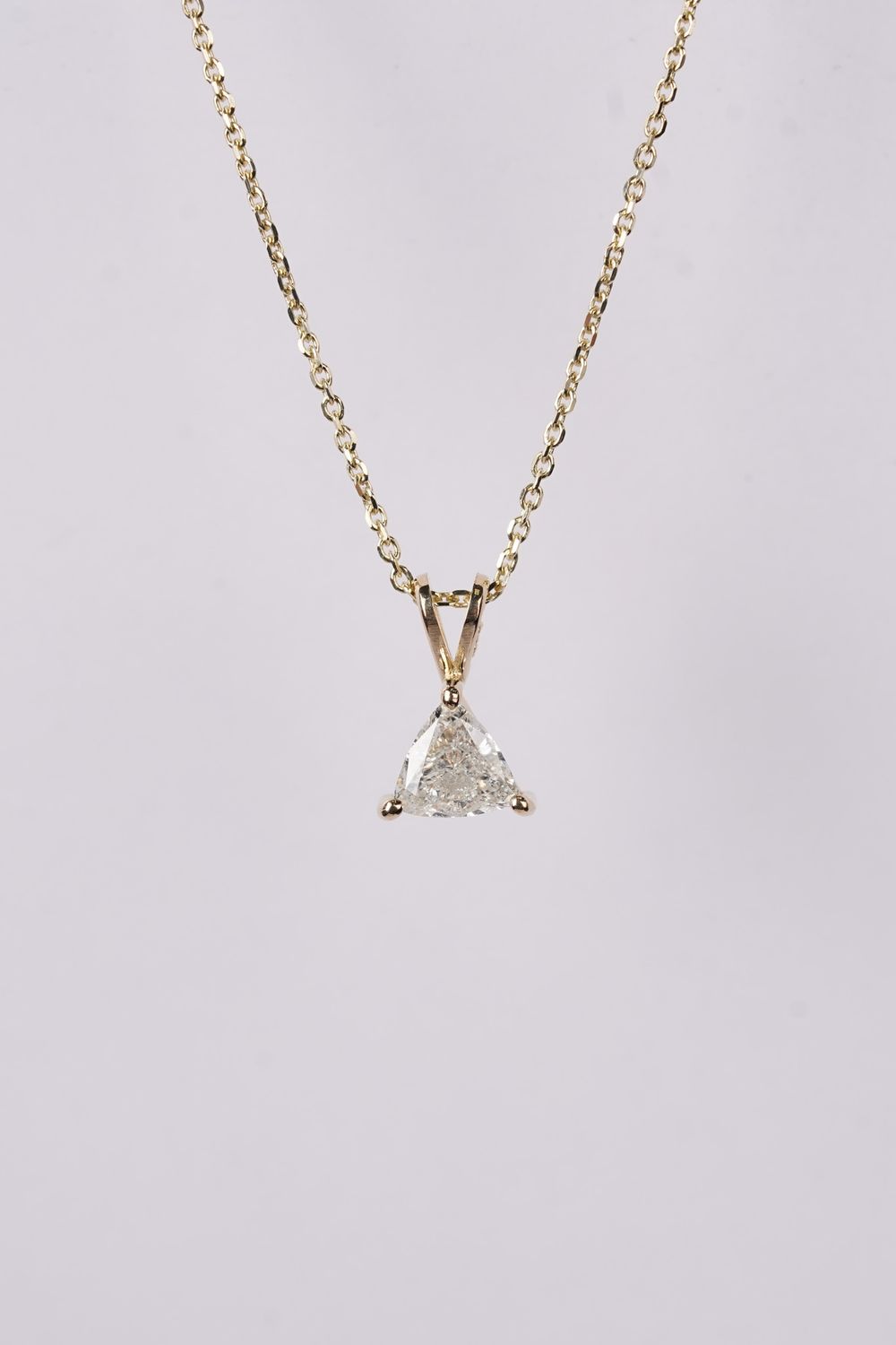 RETX- 14KY 2.34g .53ct I/SI2 Trillion Diamond Solitaire Necklace 16-18&quot;