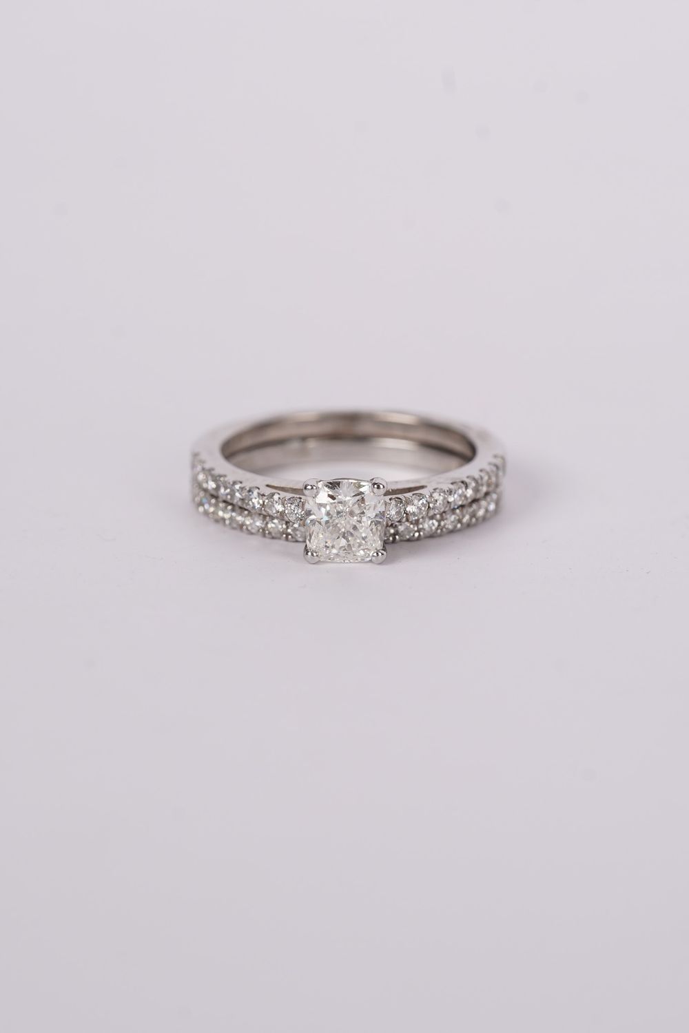 NATT- 14KW 5.78g 1.71ctw (1.03ctr) G/SI2 GIA Cushion Diamond Wedding Set (size 7.75)