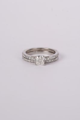 NATT- 14KW 5.78g 1.71ctw (1.03ctr) G/SI2 GIA Cushion Diamond Wedding Set (size 7.75)