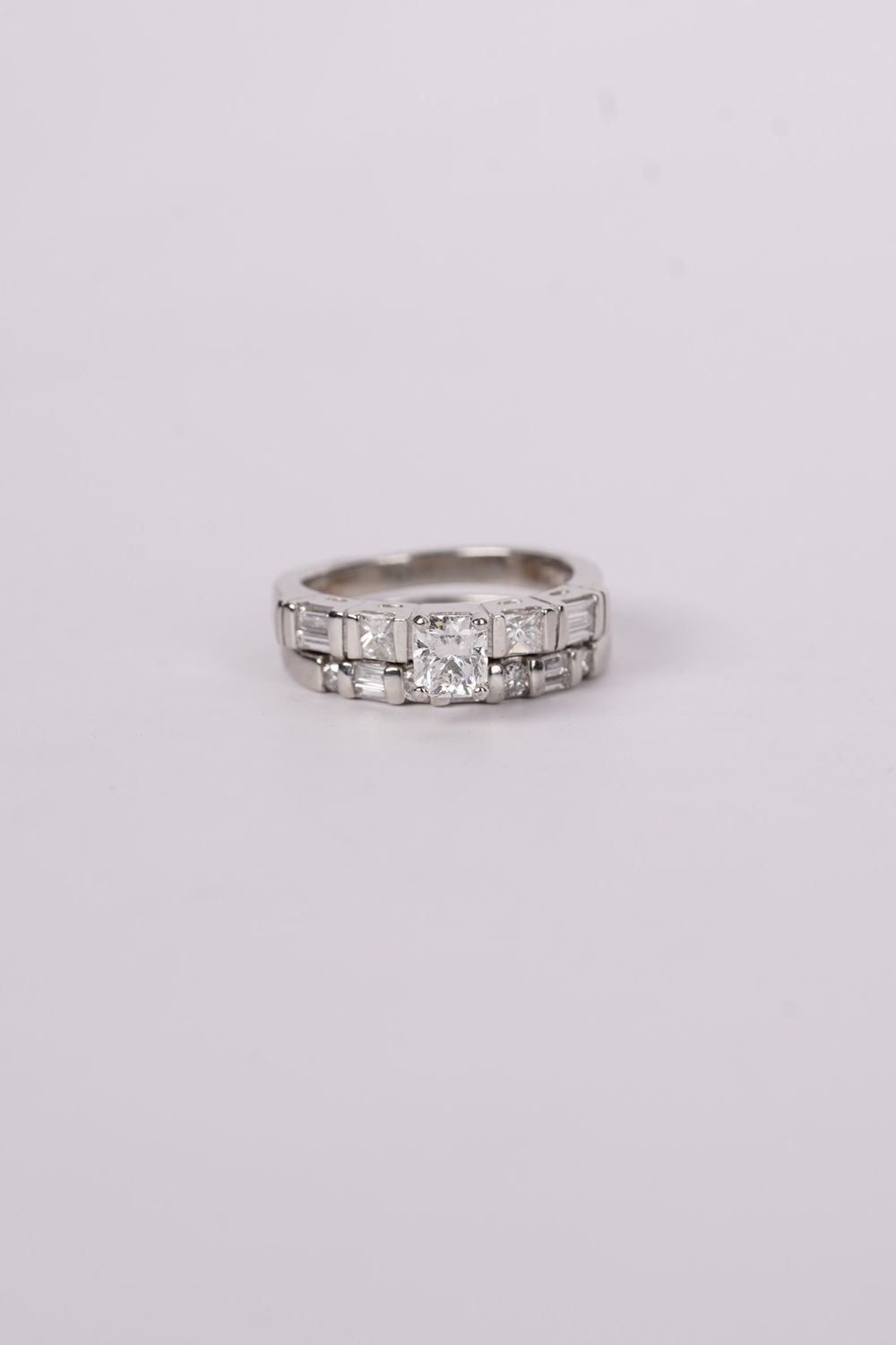 Platinum 10.13g 1.43ctw (.54ctr) G/SI2 Radiant Diamond Wedding Set (size 5.5)