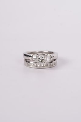 Platinum 13.31g 1.53ctw (.74ctr) H/VS2 Princess Cut Diamond Wedding Set (size 6)
