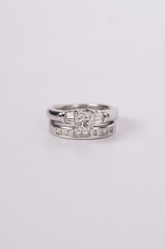 Platinum 13.31g 1.53ctw (.74ctr) H/VS2 Princess Cut Diamond Wedding Set (size 6)