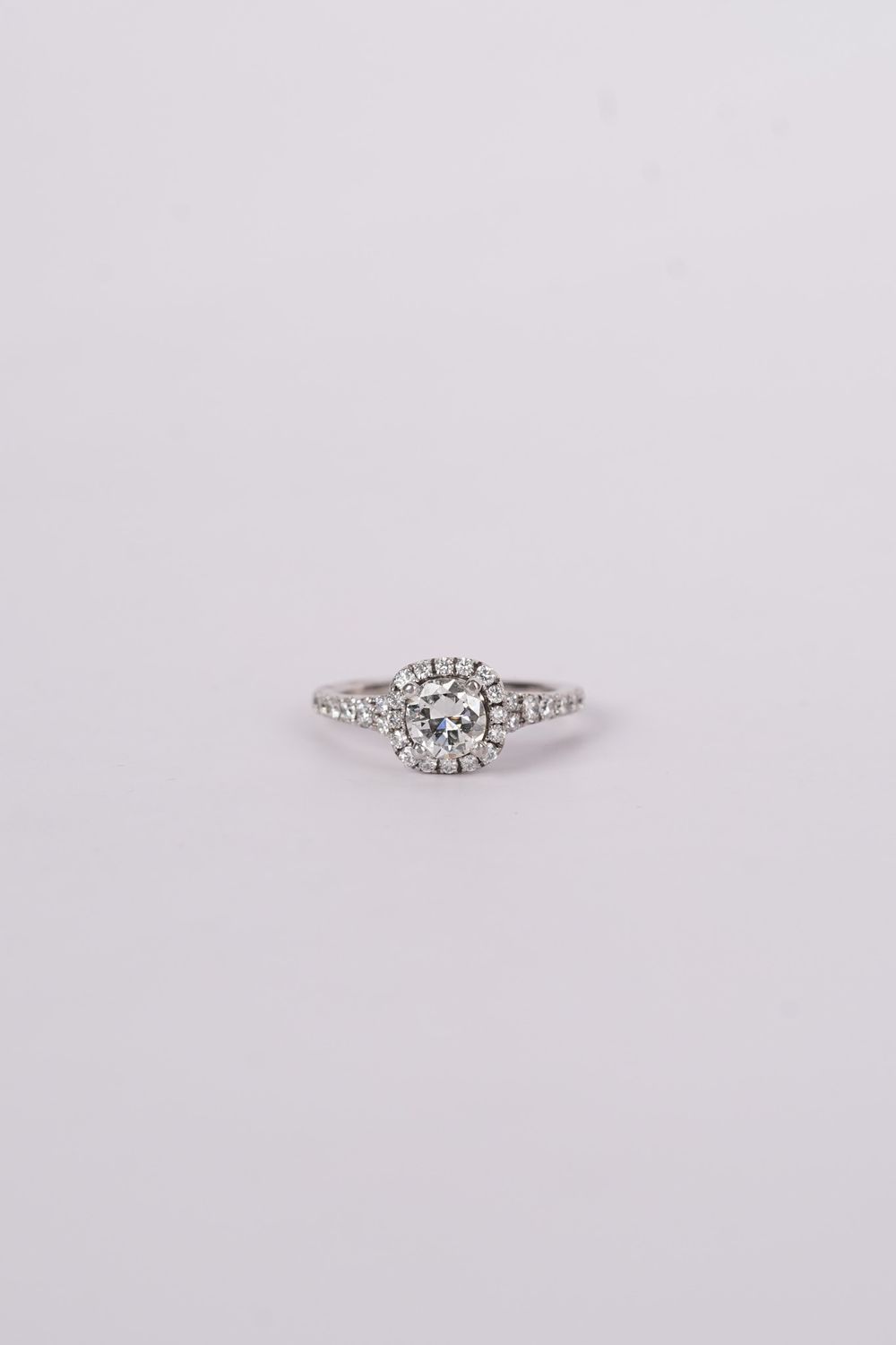 14KW 3.36g 1.28ctw (.78ctr) H/SI1 Old European Diamond Halo Engagement Ring (size 4.75)