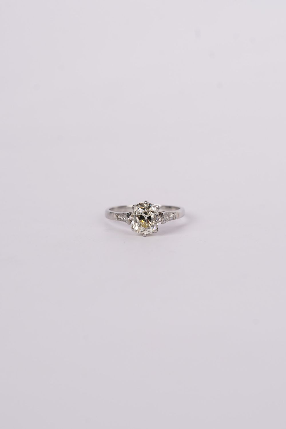 NETT- Platinum 2.98g 1.62ctw (1.52ctr) L/SI1 Mine Cut Diamond Antique Ring (size 5.25)