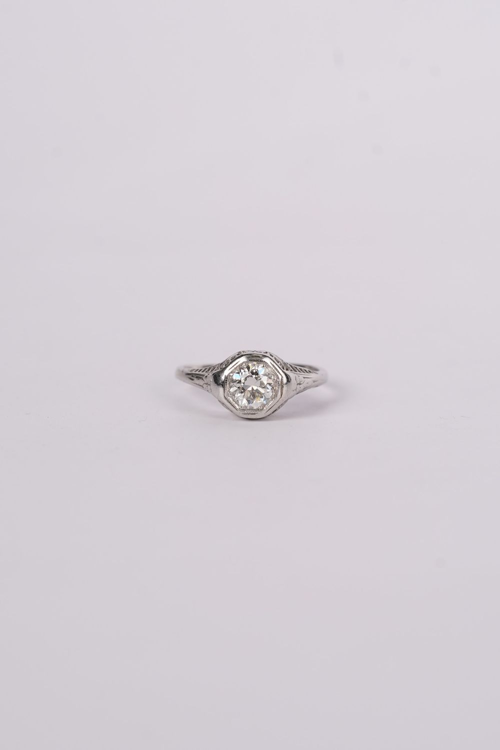 VVTT- Platinum 3.36g .70ct H/VS2 European Cut Diamond Antique Ring (size 6)