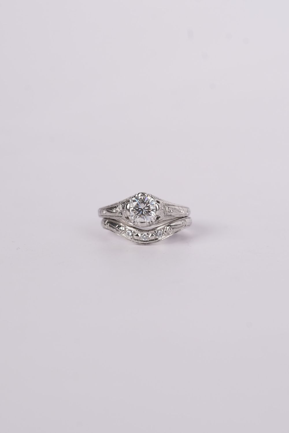 VRVT-Platinum 8.5g 1.00ctw (0.82ctr) G/SI2 Round Diamond Wedding Set (size 6)