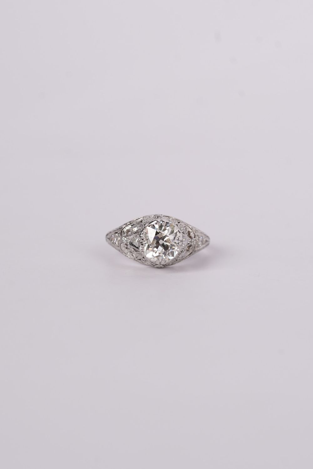 NBET- Platinum 3.9g 1.84ctw (1.59ctr) I/SI1 Mine Cut Diamond Antique Ring (size 4.75)