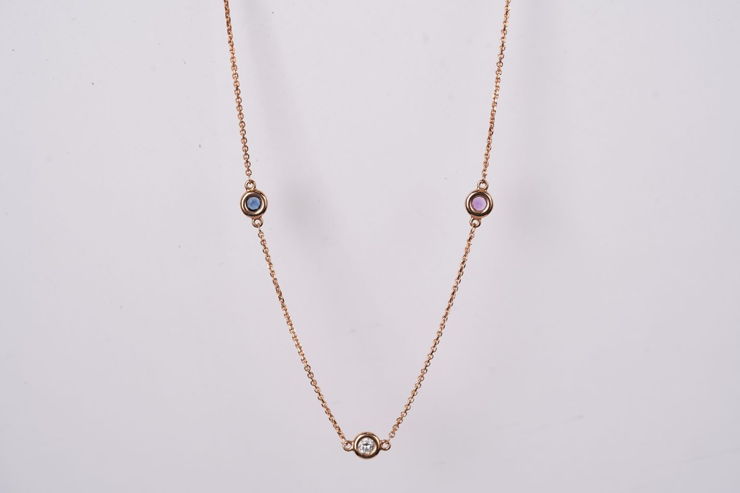 DETX- 14KR 3.48g Gemstone Bezel Station Necklace 18&quot;