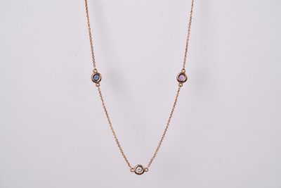 DETX- 14KR 3.48g Gemstone Bezel Station Necklace 18&quot;