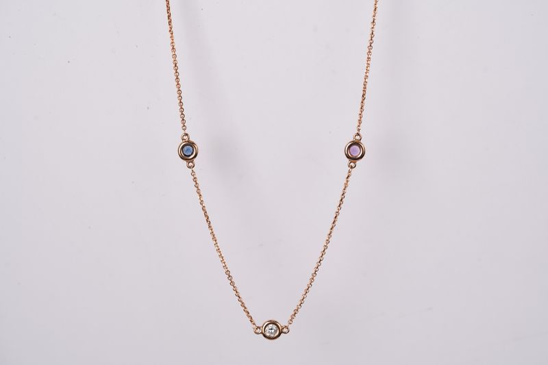 DETX- 14KR 3.48g Gemstone Bezel Station Necklace 18&quot;
