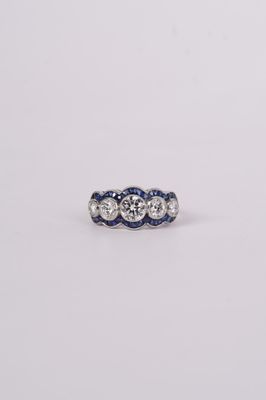 ARET- Platinum 4.7g 3.16ctw (.71ctr) J/SI1 European Cut Diamond &amp; Sapphire Fashion Ring (size 7.5)