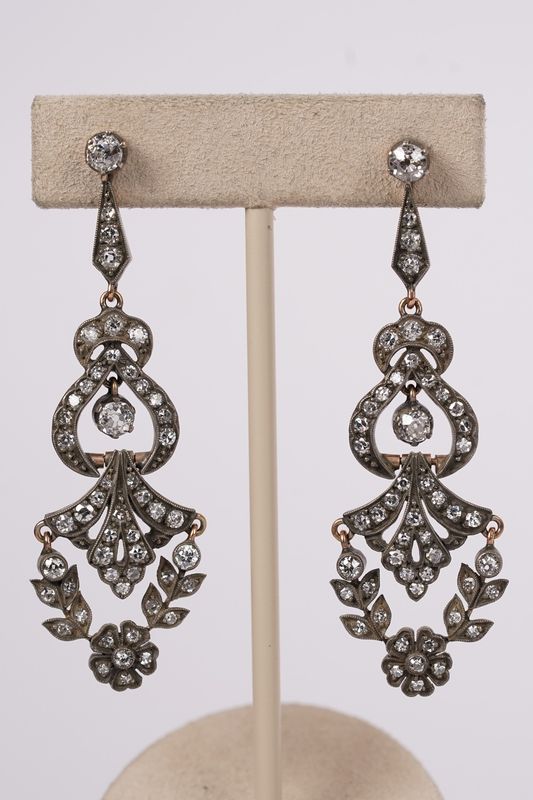 AAET- 14KY/Silver 12.86g 3ctw Old Cut Diamond Dangle Vintage Earrings