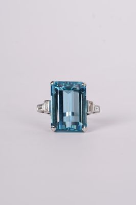 RBTT- 14KW 14.31g Aquamarine &amp; Diamond Vintage Ring (size 6.5)