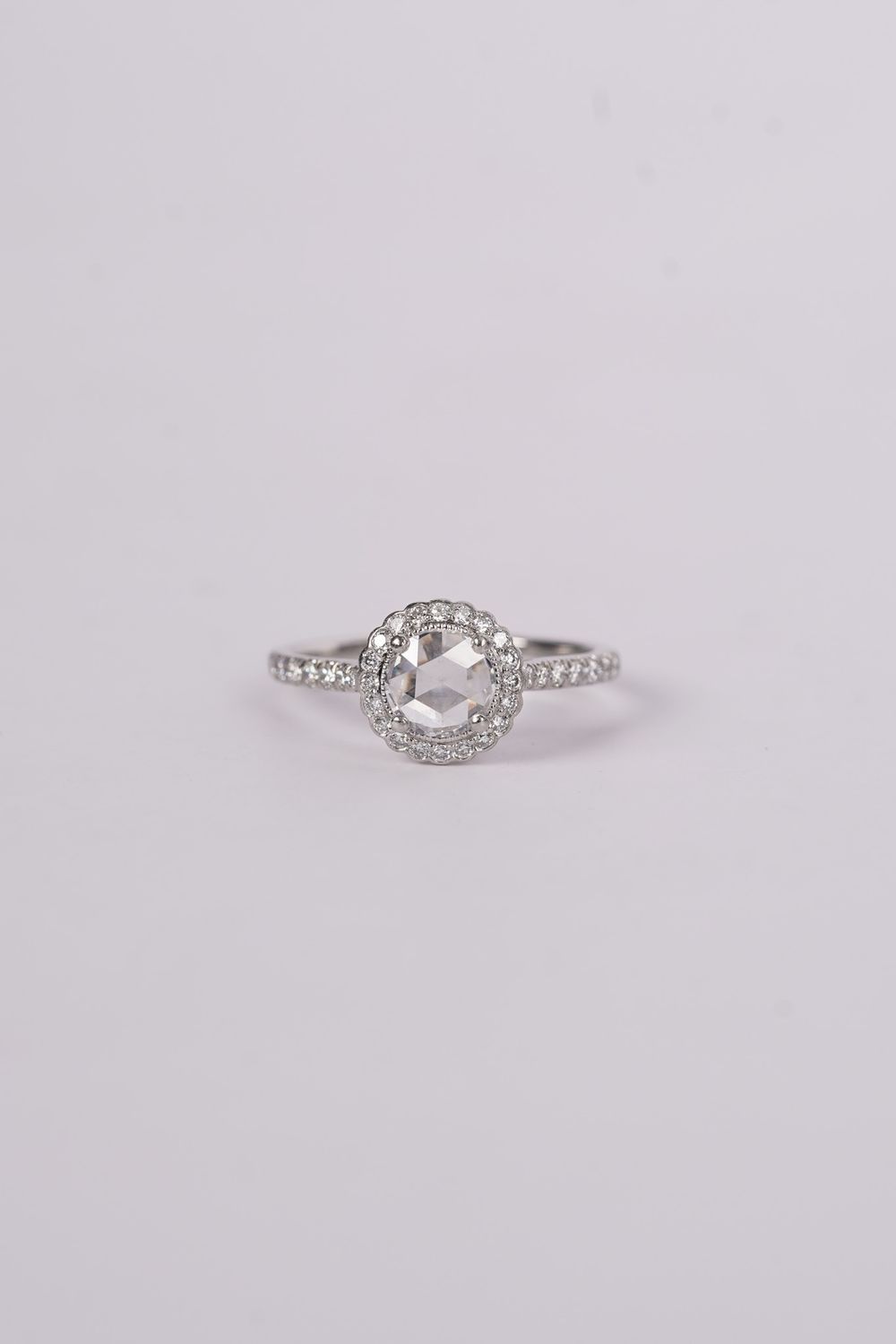 IETX- T&amp;CO Platinum 3.81g .63ctw (.33ctr) I/VVS2 Rose Cut Diamond Halo Ring (size 6)