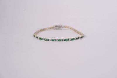 VNTT- 14KWY 7.22g 2.74ctw Emerald &amp; Diamond Tennis Bracelet 7&quot;