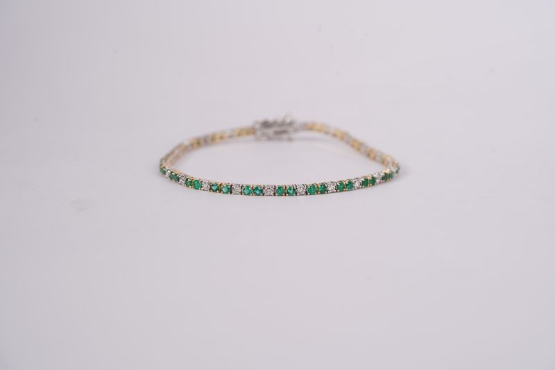 VNTT- 14KWY 7.22g 2.74ctw Emerald &amp; Diamond Tennis Bracelet 7&quot;