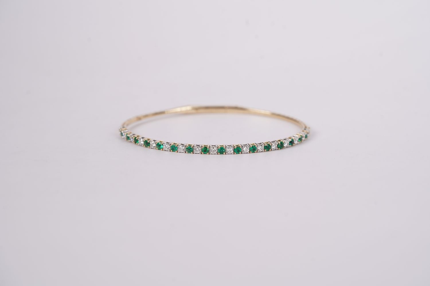 VVTT- 14KWY 7.17g 1.70ctw Emerald &amp; Diamond Flex Bangle Bracelet