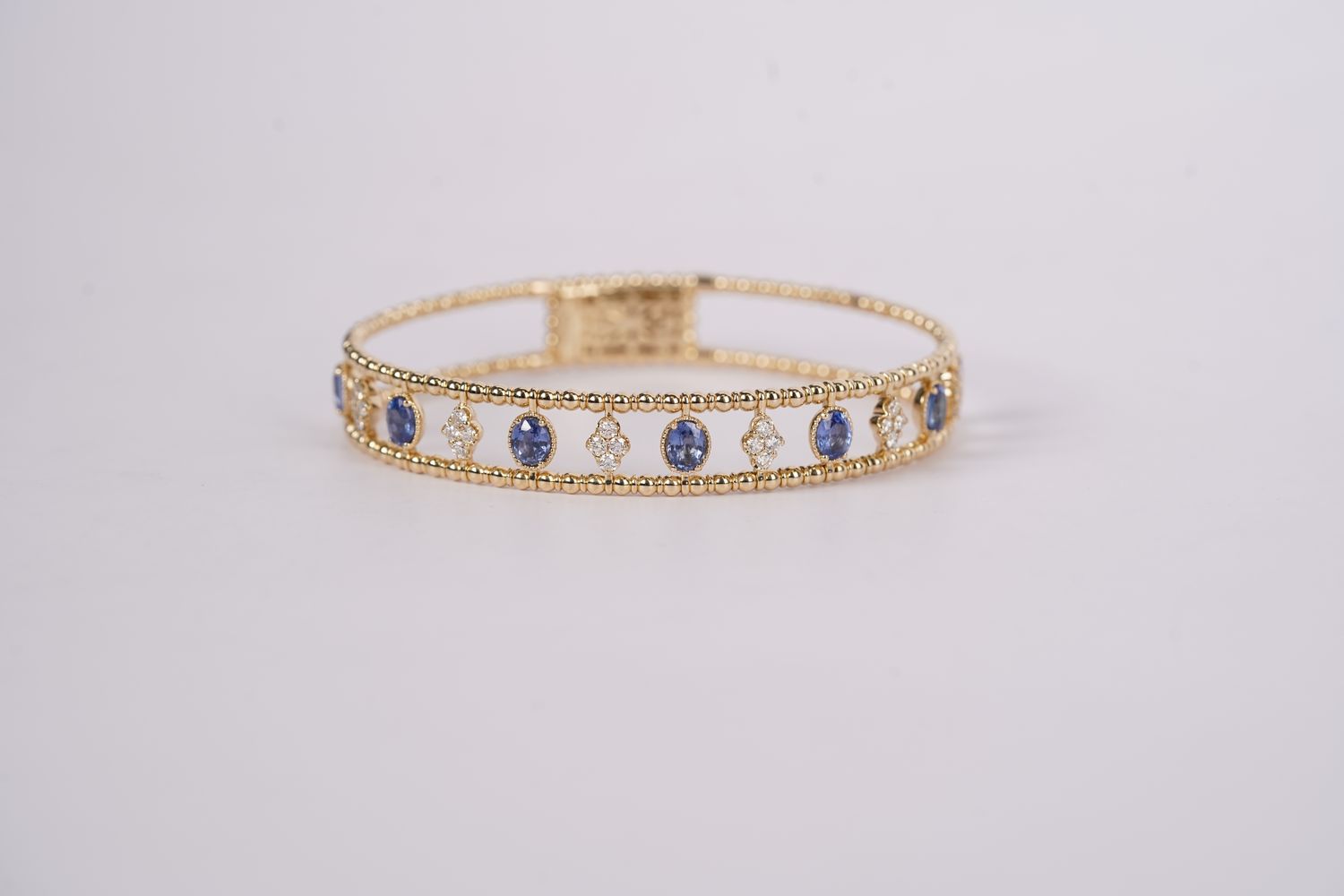 AVTT- 14KY 17.09g 3.38ctw Sapphire &amp; Diamond Flex Bangle