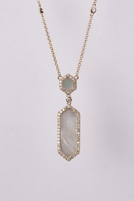 ETTX- 14KY 4.37g 2.94ctw MOP &amp; Diamond Fashion Dangle Necklace 16-18&quot;
