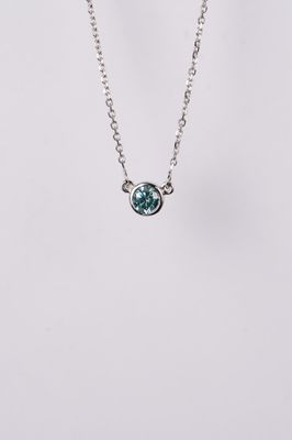 DET- 14KW 2.26g .32ct Irradiated Blue Diamond Solitaire Bezel Necklace 16-18&quot;